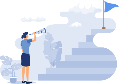 Smart businesswoman staring through telescope on her way to success